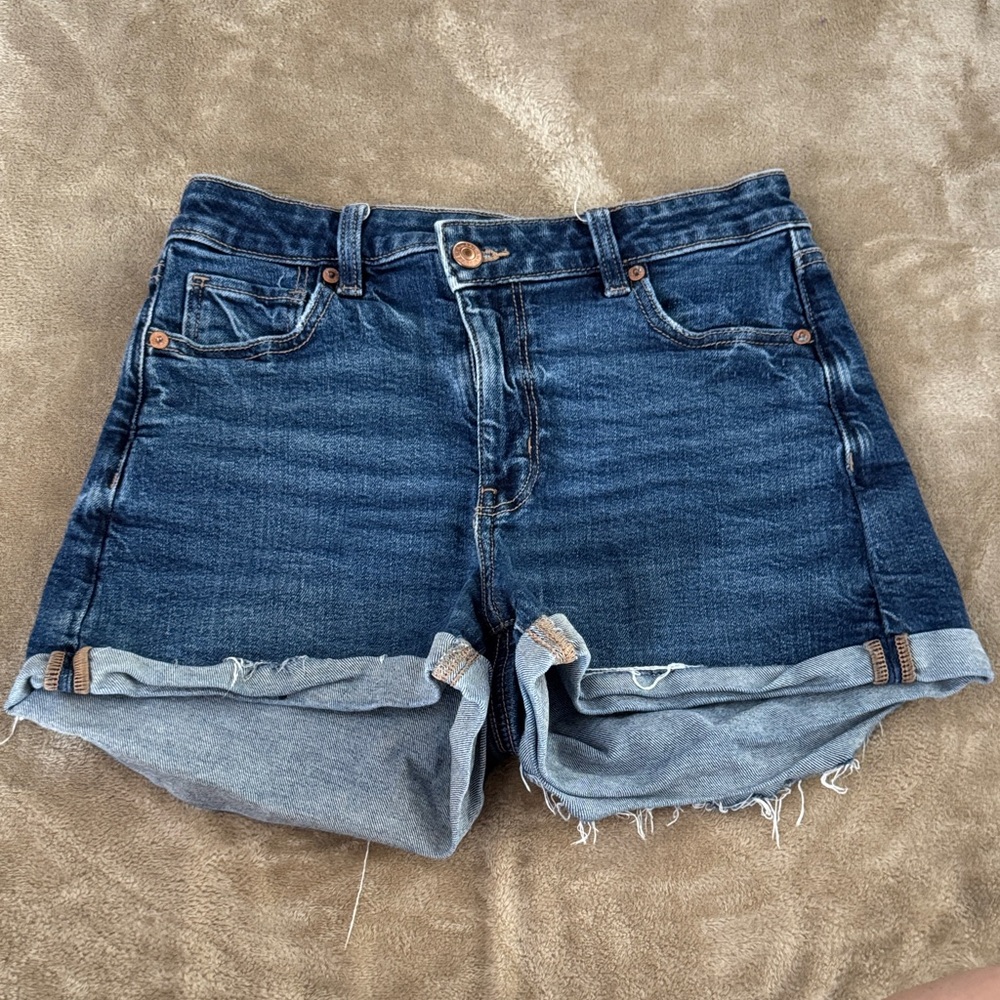 American Eagle Outfitters Dark Blue Rolled Hem Denim Shorts